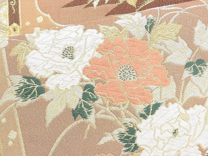 平和屋着物◎六通柄袋帯 唐織 格天井花文 金糸 引箔 逸品 BAAH4549kj