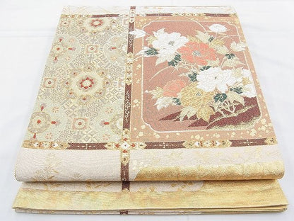 平和屋着物◎六通柄袋帯 唐織 格天井花文 金糸 引箔 逸品 BAAH4549kj