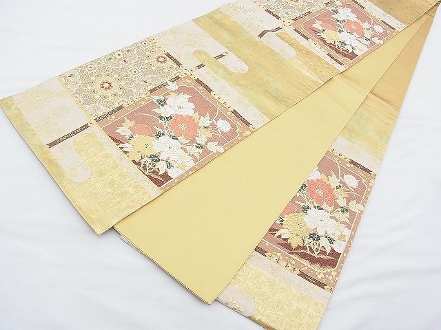 平和屋着物◎六通柄袋帯 唐織 格天井花文 金糸 引箔 逸品 BAAH4549kj