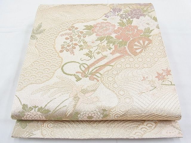 平和屋着物◎六通柄袋帯 道長鳳凰花車文 金糸 逸品 BAAH4550kj