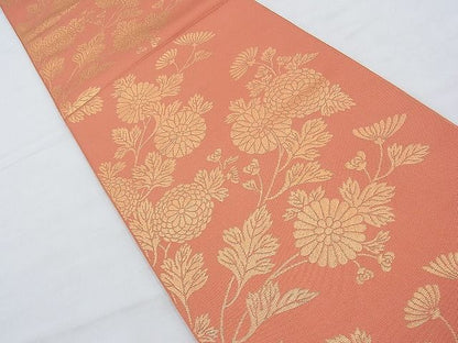 平和屋着物◎全通柄 本袋帯 菊 金糸 逸品 BAAH4568kj