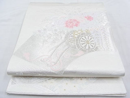 平和屋着物◎西陣 六通柄袋帯 唐織 地紙花車文 金銀糸 逸品 BAAH4578kj
