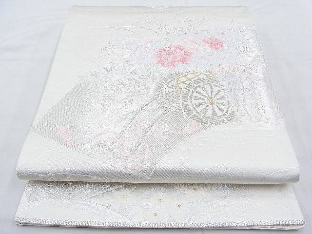 平和屋着物◎西陣 六通柄袋帯 唐織 地紙花車文 金銀糸 逸品 BAAH4578kj
