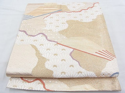 平和屋着物◎六通柄袋帯 唐織 道長菊青海波扇面文 金糸 逸品 BAAH4582kj