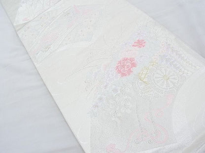 平和屋着物◎西陣 六通柄袋帯 唐織 地紙花車文 金銀糸 逸品 BAAH4578kj