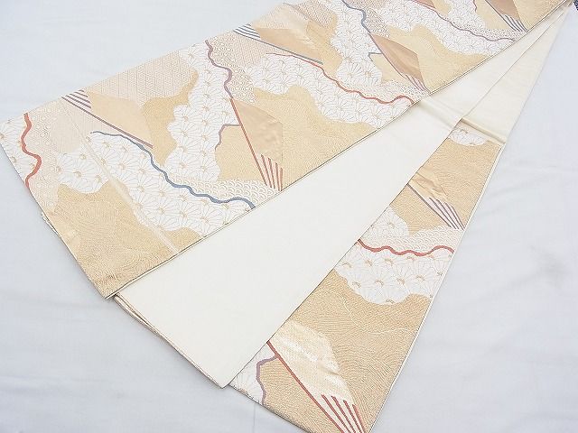 平和屋着物◎六通柄袋帯 唐織 道長菊青海波扇面文 金糸 逸品 BAAH4582kj