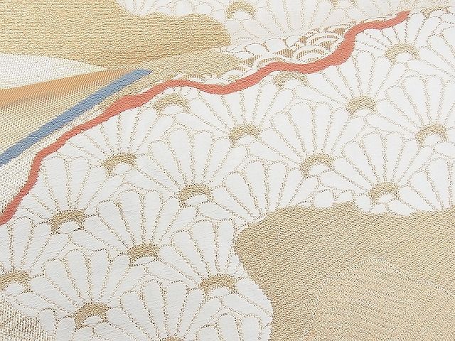平和屋着物◎六通柄袋帯 唐織 道長菊青海波扇面文 金糸 逸品 BAAH4582kj