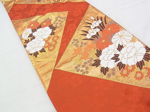 平和屋着物◎六通柄袋帯 唐織 裂取花苑文 金糸 逸品 BAAI1010kj