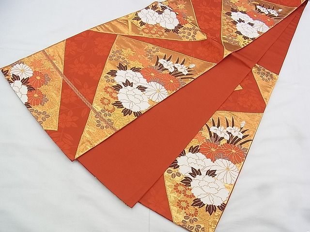 平和屋着物◎六通柄袋帯 唐織 裂取花苑文 金糸 逸品 BAAI1010kj