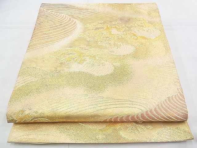 平和屋着物◎六通柄袋帯 立波文様 金糸 逸品 BAAI1011kj