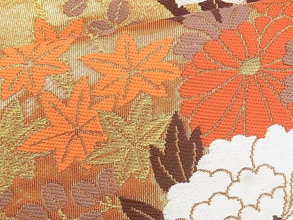 平和屋着物◎六通柄袋帯 唐織 裂取花苑文 金糸 逸品 BAAI1010kj
