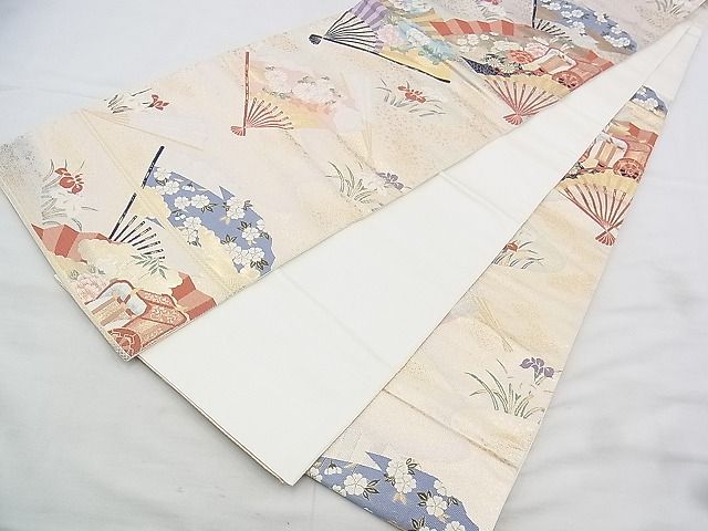 平和屋着物◎六通柄袋帯 唐織 扇面御所車花文 金糸 逸品 BAAI1016kj