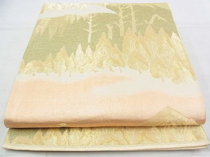 平和屋着物◎六通柄袋帯 遠山樹林文 金糸 逸品 BAAI1018kj