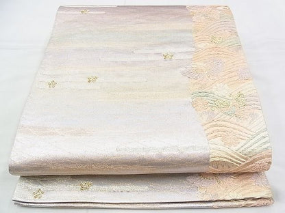 平和屋着物◎西陣 六通柄袋帯 霞青海波花蝶文 金糸 逸品 BAAI1031kj