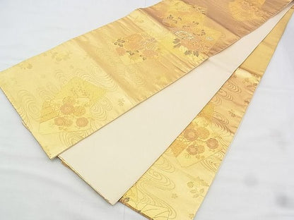 平和屋着物◎六通柄袋帯 破れ色紙花文 金糸 逸品 BAAI1038kj