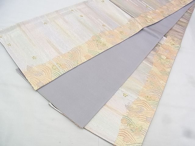 平和屋着物◎西陣 六通柄袋帯 霞青海波花蝶文 金糸 逸品 BAAI1031kj