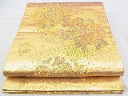 平和屋着物◎六通柄袋帯 破れ色紙花文 金糸 逸品 BAAI1038kj
