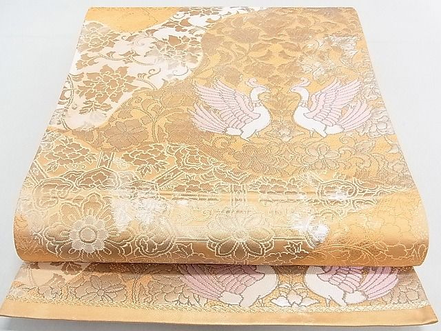 平和屋着物◎六通柄袋帯 向かい鳥花文 銀糸 逸品 DAAG1136we