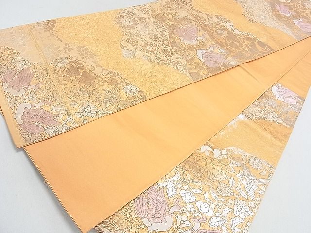 平和屋着物◎六通柄袋帯 向かい鳥花文 銀糸 逸品 DAAG1136we