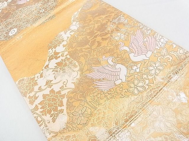 平和屋着物◎六通柄袋帯 向かい鳥花文 銀糸 逸品 DAAG1136we