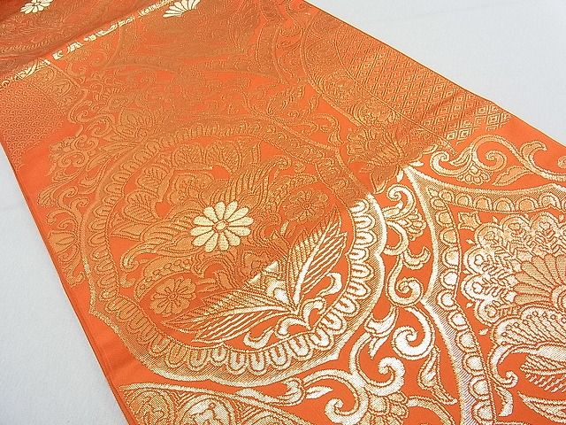 平和屋着物◎六通柄 本袋帯 更紗花文 金糸 逸品 DAAG1149we