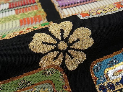 平和屋本店●最高級　龍村平蔵製　本袋帯　威毛錦　唐織　黒地　金銀糸　逸品　CZAA0810s4
