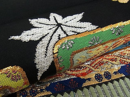 平和屋本店●最高級　龍村平蔵製　本袋帯　威毛錦　唐織　黒地　金銀糸　逸品　CZAA0810s4