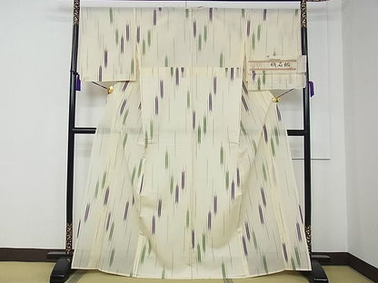 平和屋本店■極上　夏物　明石ちぢみ　矢羽文様　証紙付き　逸品　未使用　CZAA0783s4