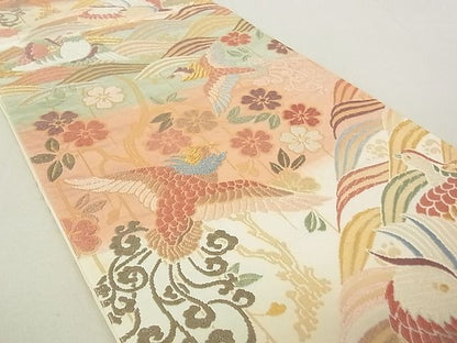 平和屋着物◎六通柄袋帯 唐織 立波花鳥文 金糸 逸品 DAAG5659tw