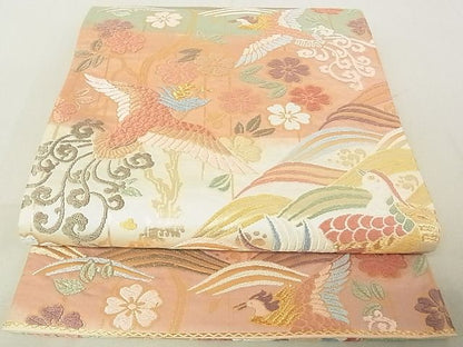 平和屋着物◎六通柄袋帯 唐織 立波花鳥文 金糸 逸品 DAAG5659tw