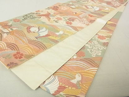 平和屋着物◎六通柄袋帯 唐織 立波花鳥文 金糸 逸品 DAAG5659tw
