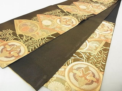 平和屋着物◎六通柄袋帯 地紙飛鶴花文 金糸 逸品 DAAG5686tw
