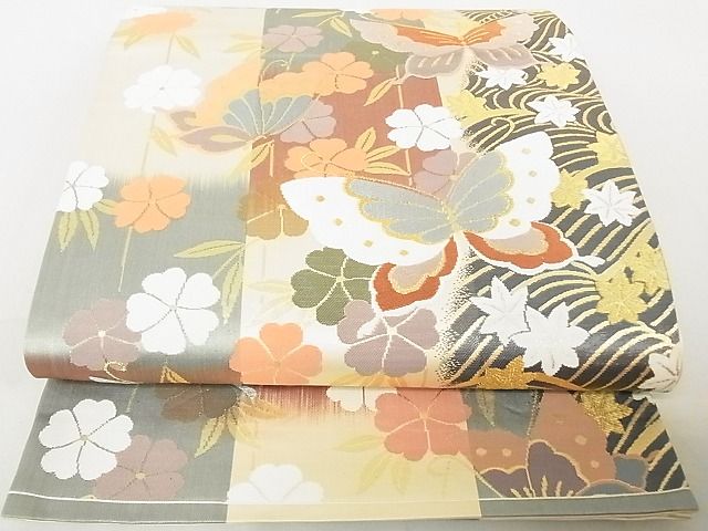 平和屋着物◎六通柄袋帯 花蝶文 金糸 逸品 DAAG5671tw