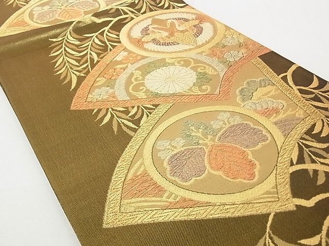 平和屋着物◎六通柄袋帯 地紙飛鶴花文 金糸 逸品 DAAG5686tw