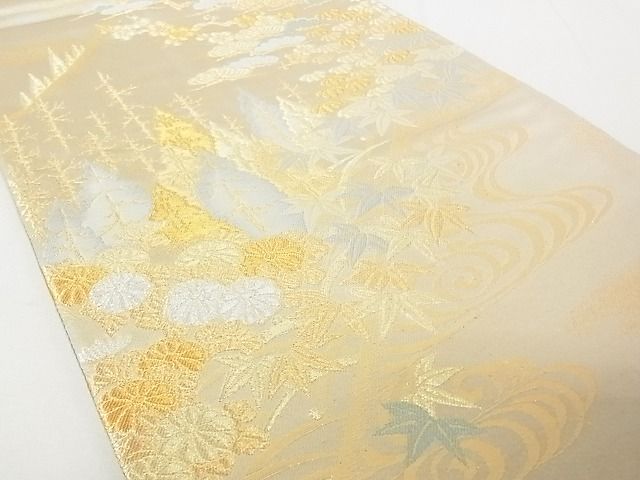 平和屋着物◎六通柄袋帯 流水風景花文 金糸 逸品 DAAG5695tw
