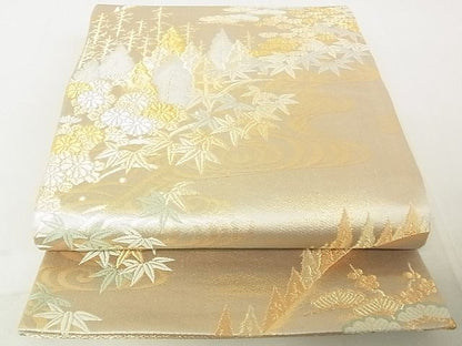 平和屋着物◎六通柄袋帯 流水風景花文 金糸 逸品 DAAG5695tw