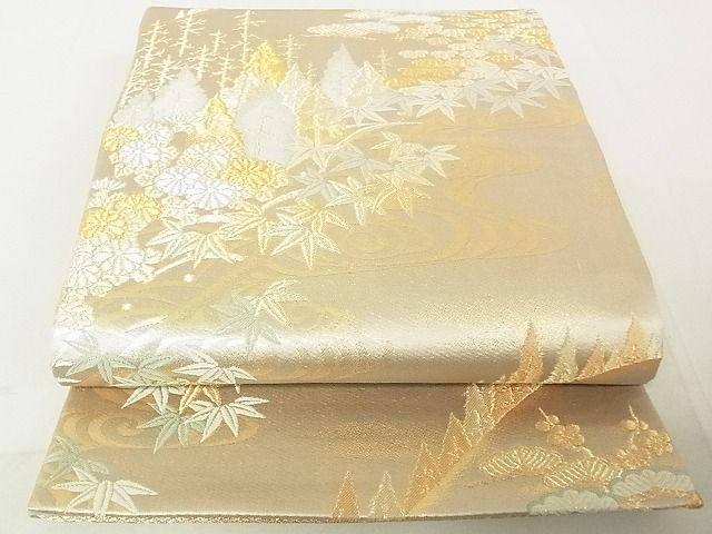 平和屋着物◎六通柄袋帯 流水風景花文 金糸 逸品 DAAG5695tw