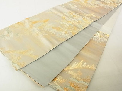 平和屋着物◎六通柄袋帯 流水風景花文 金糸 逸品 DAAG5695tw