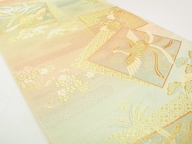 平和屋着物◎六通柄袋帯　色紙鳳凰吉祥花文　金銀糸　逸品　DAAG5749tw