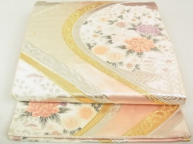 平和屋着物◎六通柄袋帯 唐織 流水草花文 金銀糸 逸品 DAAG5759tw