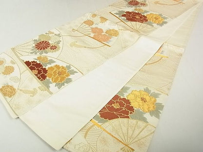 平和屋着物◎六通柄袋帯 立波扇面花文 金糸 逸品 DAAG5740tw