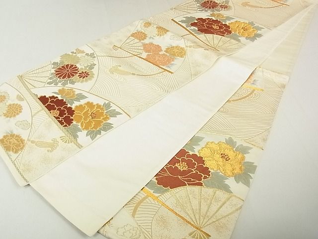 平和屋着物◎六通柄袋帯 立波扇面花文 金糸 逸品 DAAG5740tw
