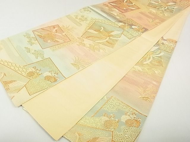 平和屋着物◎六通柄袋帯　色紙鳳凰吉祥花文　金銀糸　逸品　DAAG5749tw