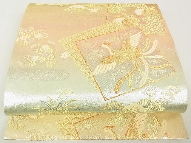 平和屋着物◎六通柄袋帯　色紙鳳凰吉祥花文　金銀糸　逸品　DAAG5749tw