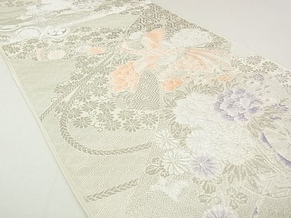 平和屋着物◎六通柄 本袋帯 唐織 鳳凰花車絵巻 銀糸 逸品 DAAG5774tw