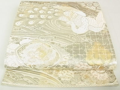 平和屋着物◎六通柄袋帯 孔雀花文 金銀糸 逸品 DAAG5782tw
