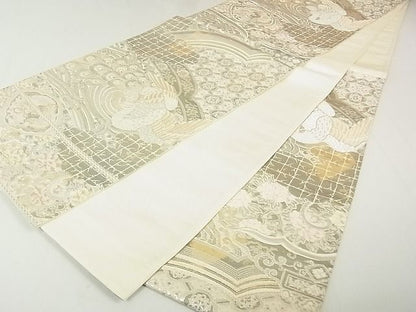 平和屋着物◎六通柄袋帯 孔雀花文 金銀糸 逸品 DAAG5782tw