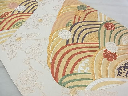 平和屋着物◎六通柄袋帯 唐織 青海波枝垂れ桜 金糸 逸品 BAAH5316if