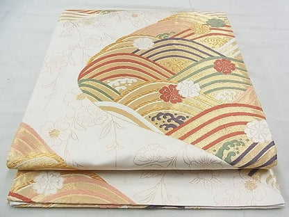 平和屋着物◎六通柄袋帯 唐織 青海波枝垂れ桜 金糸 逸品 BAAH5316if