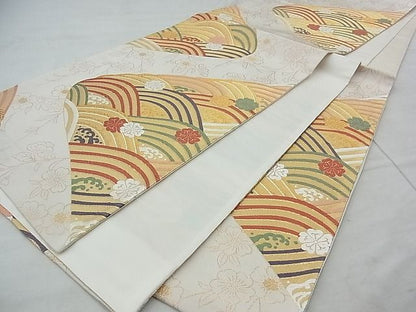 平和屋着物◎六通柄袋帯 唐織 青海波枝垂れ桜 金糸 逸品 BAAH5316if